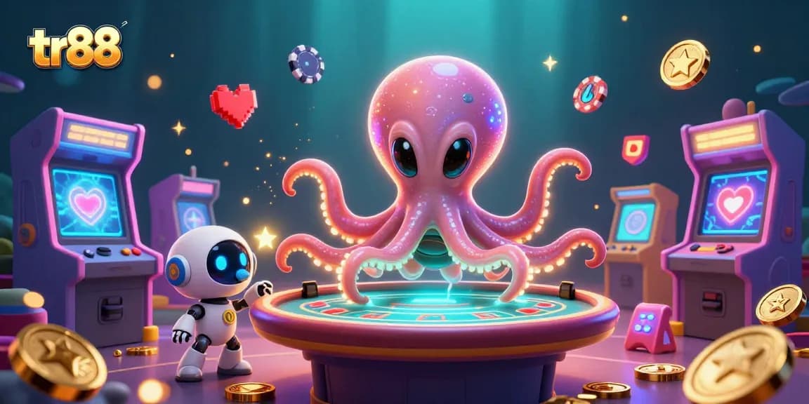 Engage in thrilling games at TR88, featuring a vibrant and dynamic 3D casino scene.