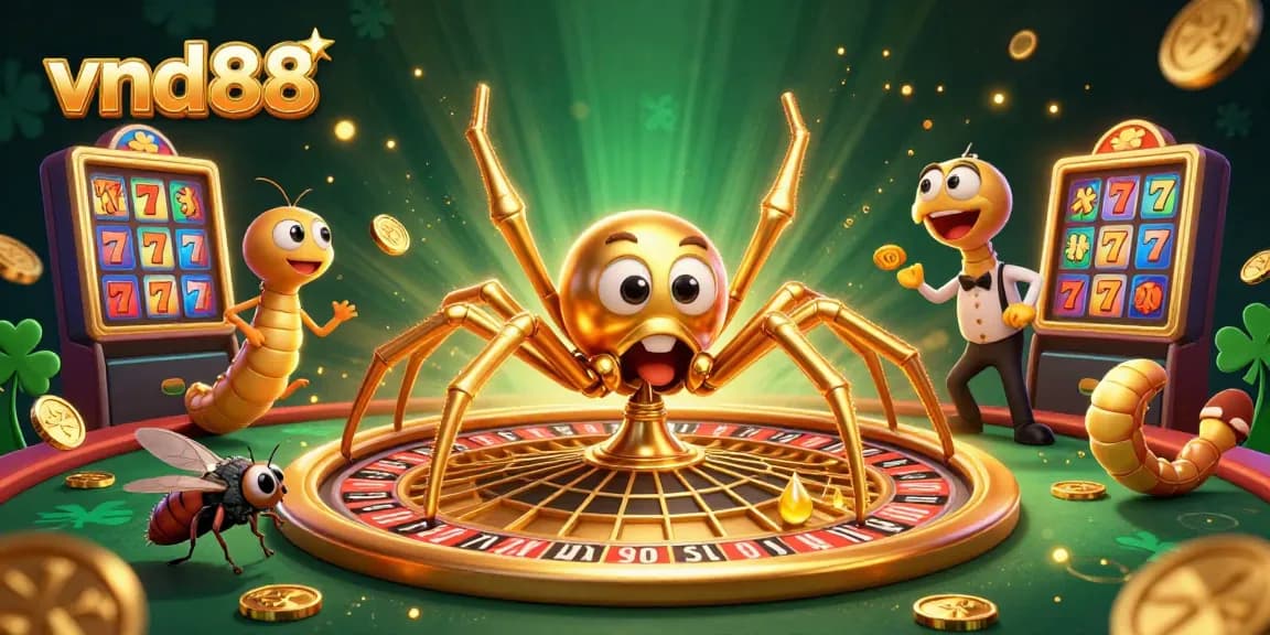 Engage in thrilling gameplay with vnd88, where a golden spider spins a roulette web while bets fly around.