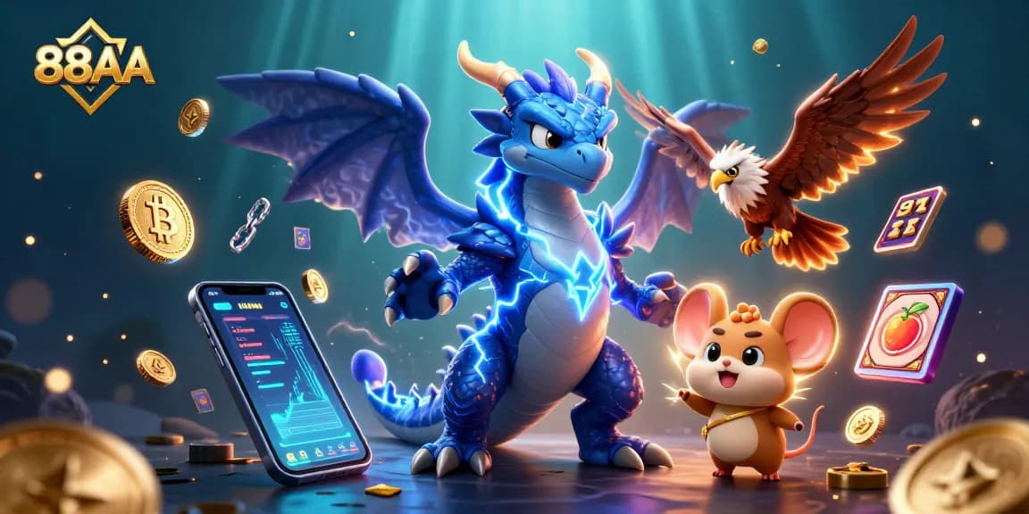 Experience thrilling gameplay at 88AA with dazzling dragon characters, slot games, and crypto coins.