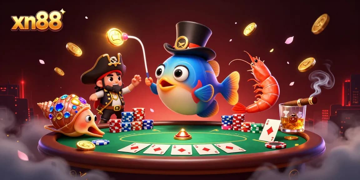 Engage in thrilling play at xn88 with a vibrant 3D scene featuring casino elements and underwater characters.