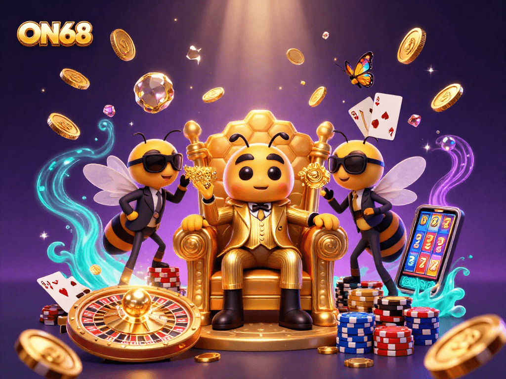 Experience the thrill of gaming with ON68, featuring vibrant characters and immersive casino elements.