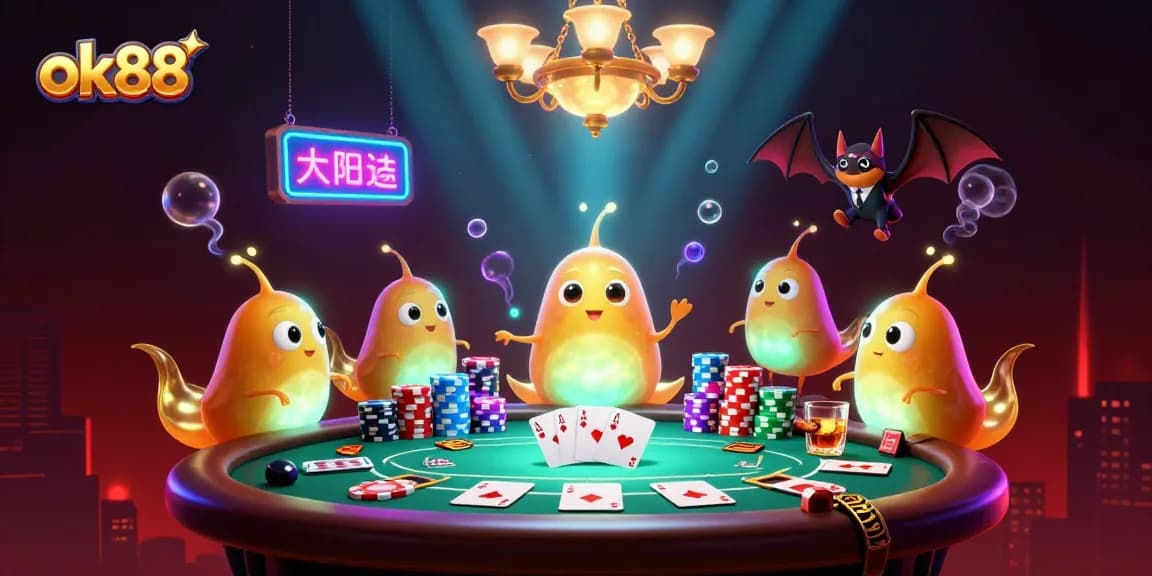Experience the thrill of ok88 casino lights and poker action in this vibrant illustration.