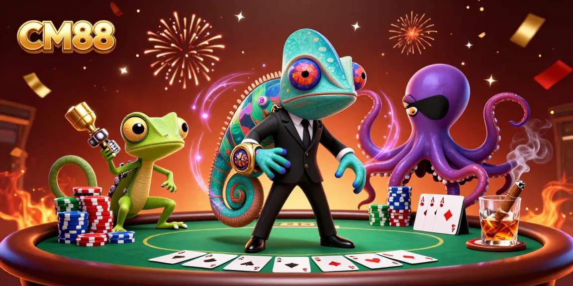 Join the thrilling excitement of CM88 poker with colorful characters and dynamic gameplay elements.