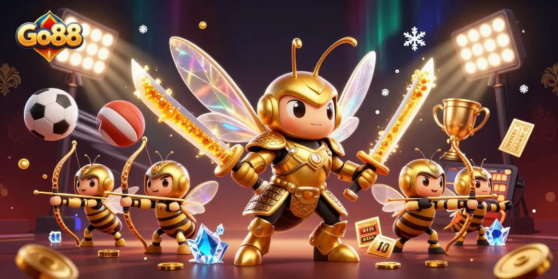 Engage in thrilling gameplay at Go88 with vibrant casino elements and dynamic sports scenes.