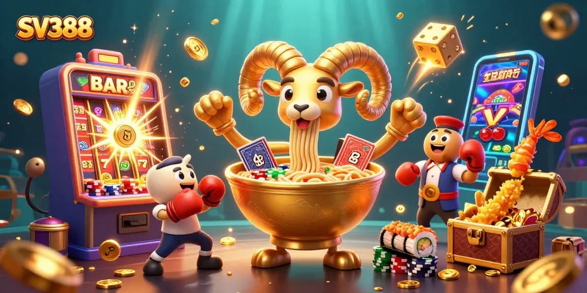 SV388 captivates with vibrant online gambling scene featuring animated characters and thrilling gaming elements.