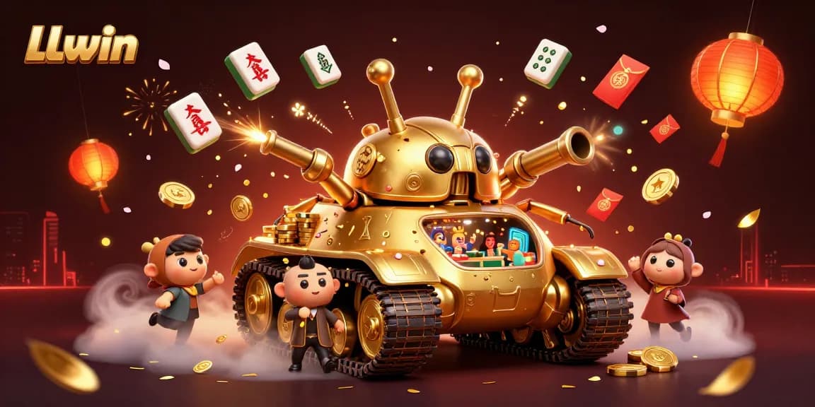 Experience the excitement of LLwin with a lively 3D casino atmosphere featuring golden elements and festive decor.
