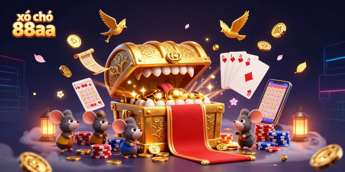Experience the excitement of xổ số 88aa as adventurer mice chase treasures amidst vibrant casino themes and lottery elements.