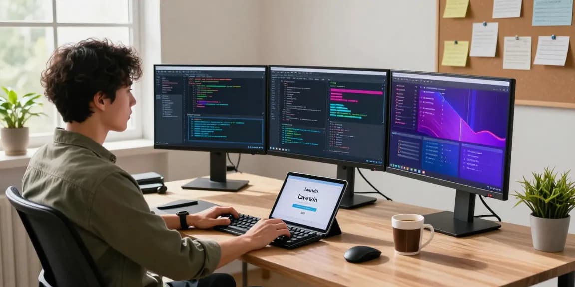 Experience seamless access with the lavowin login at a modern developer's workspace.