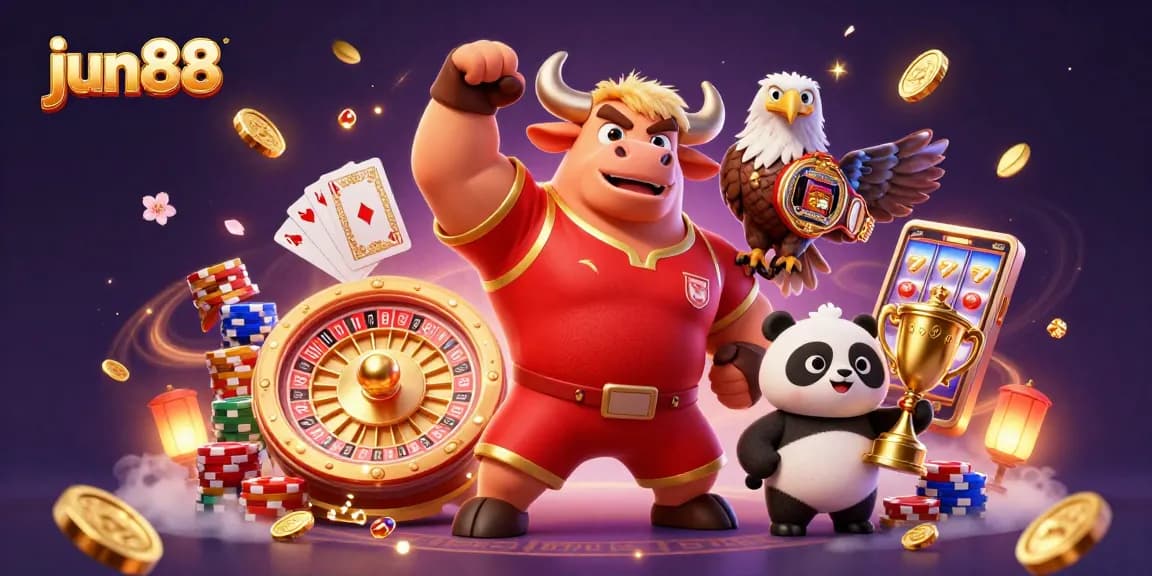 Experience exciting wins at jun88 with joyful characters celebrating and dazzling casino elements.