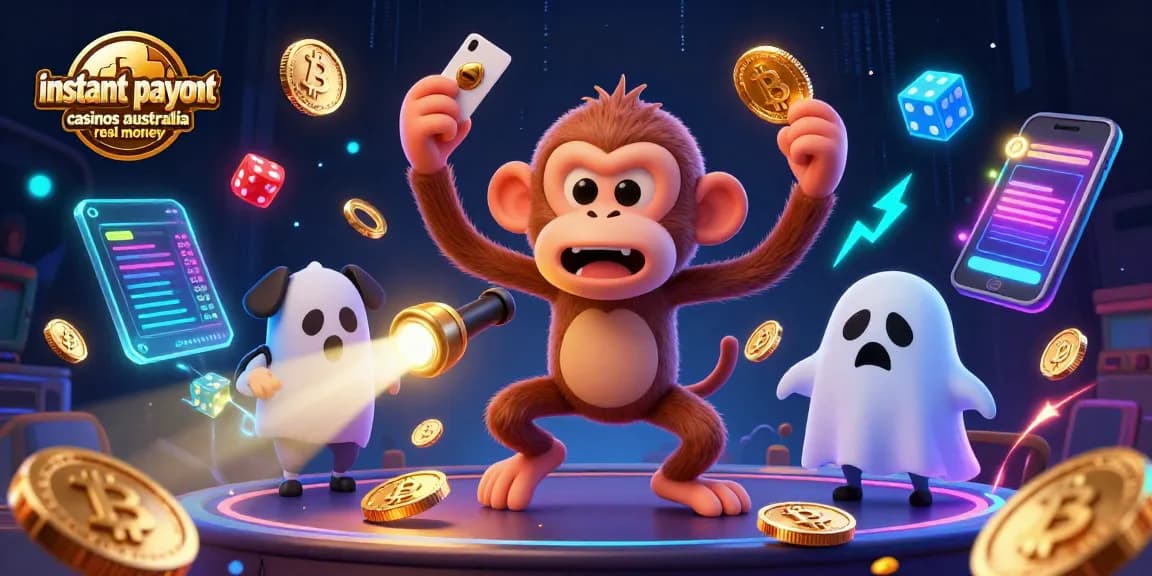 Experience the thrill of instant payout casinos Australia real money with a ghostly monkey juggling coins.