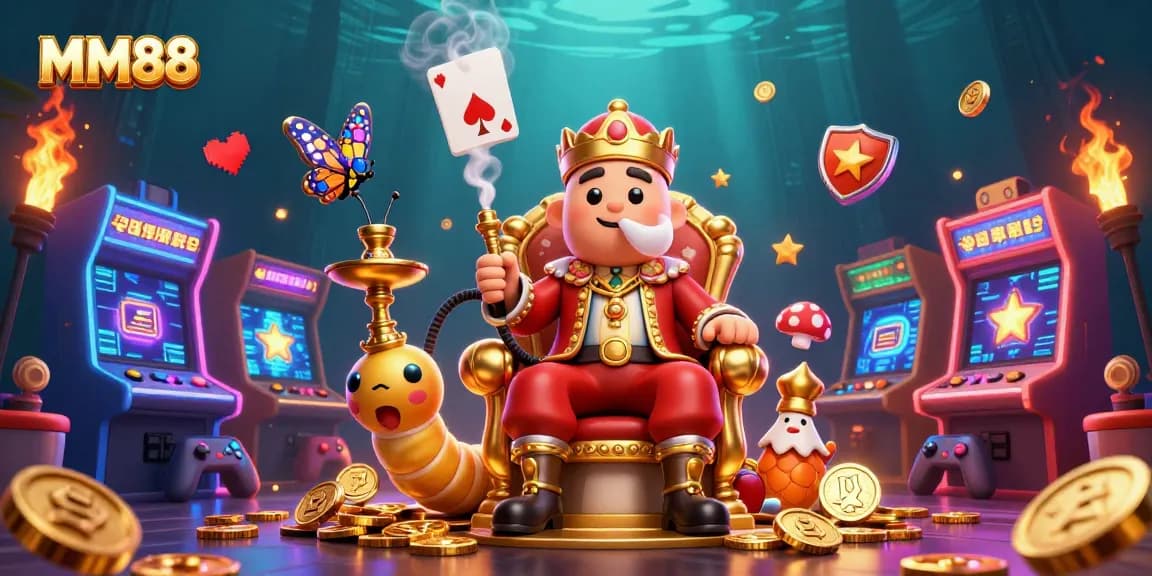 Experience the thrill of MM88 with a vibrant illustration featuring exciting casino elements and characters.