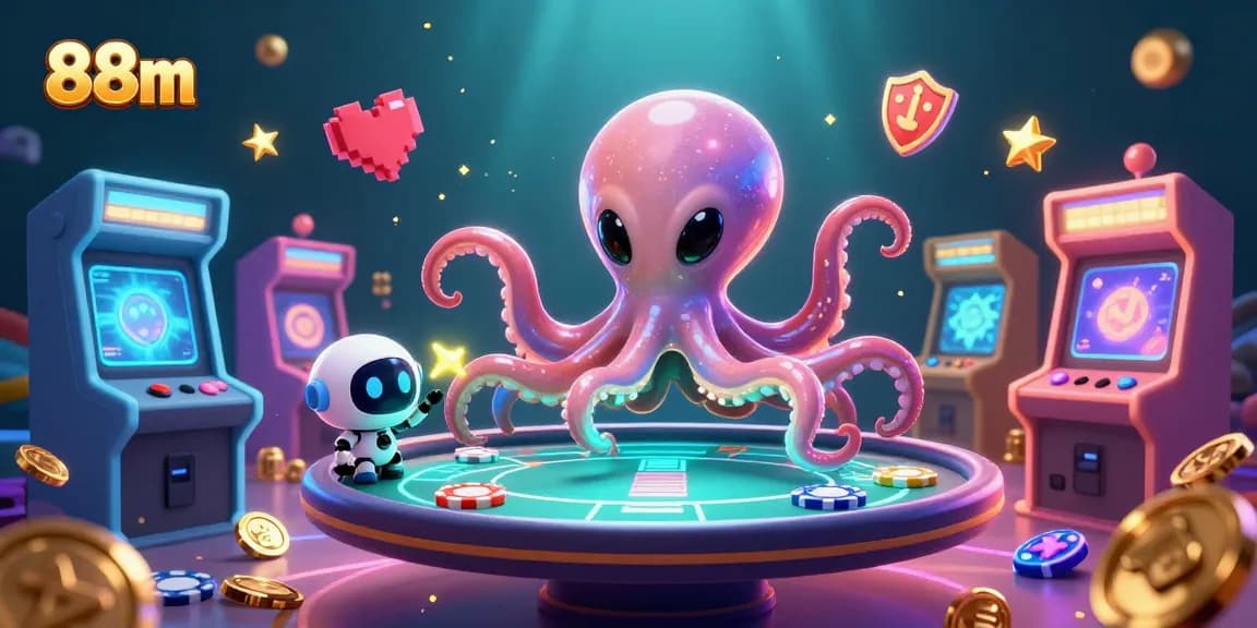 Engage with innovative 88m gaming as an alien octopus deals poker at a holographic table.