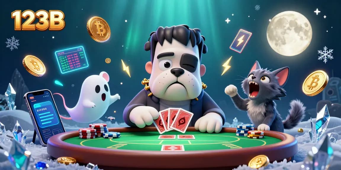 Experience thrilling gameplay with the 123B featuring a lively scene of spooky casino characters and crypto coins.