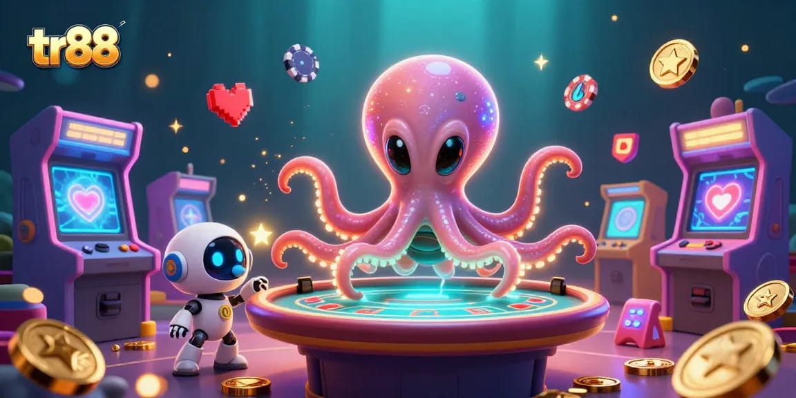 Engage in thrilling games at TR88, featuring a vibrant and dynamic 3D casino scene.