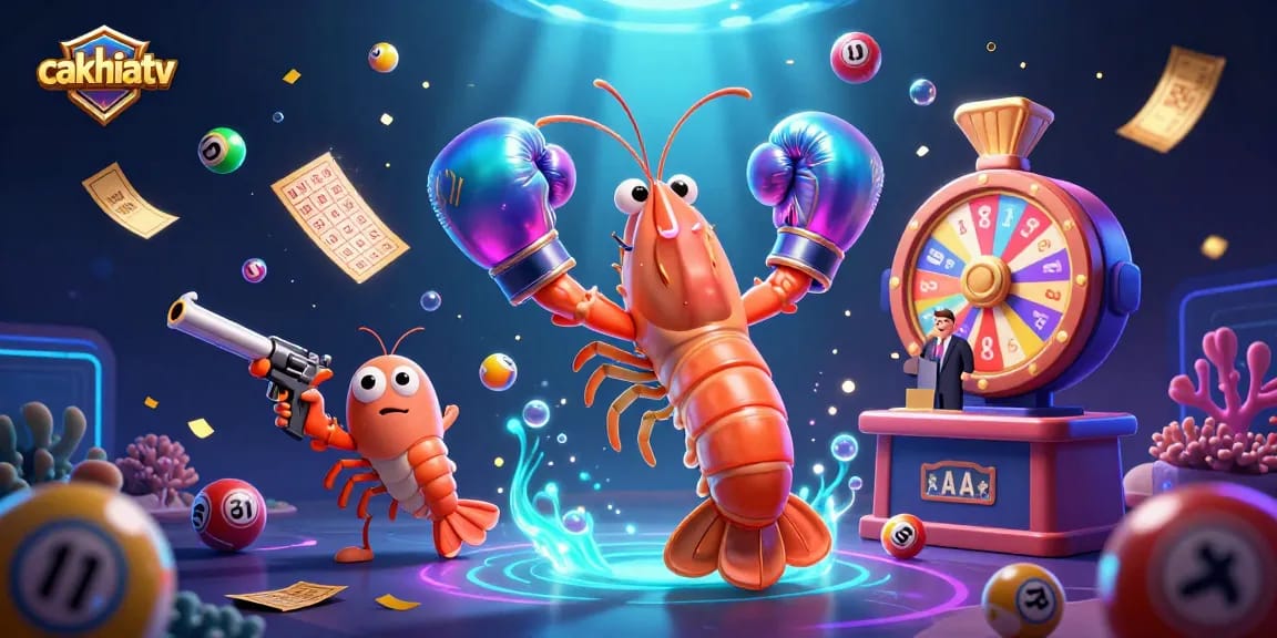Cakhiatv energizes viewers with vibrant lottery visuals and dynamic elements in casino-themed illustration.