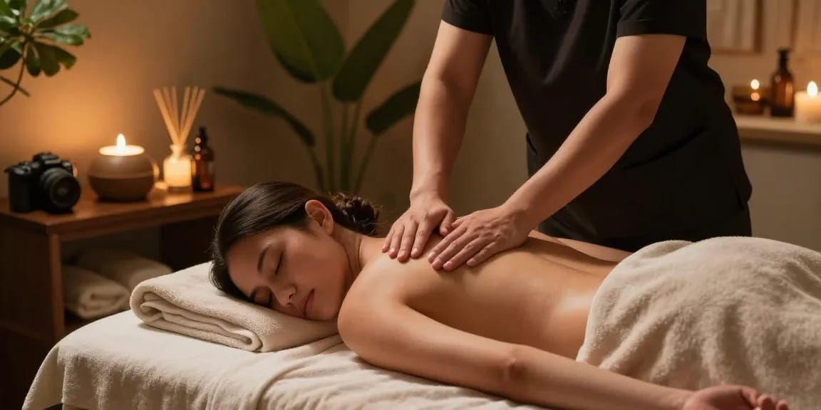 일산출장마사지 session in a serene spa with soothing therapist and tranquil atmosphere.