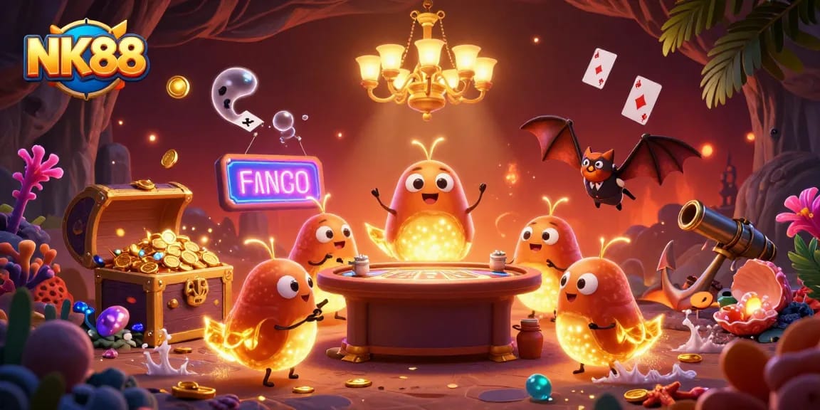 Experience the vibrant NK88 casino ambiance with glowworms and unique gaming elements.