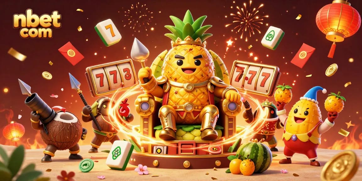 Join the excitement of nbet com with a vibrant casino scene featuring a golden pineapple king and dynamic game elements.