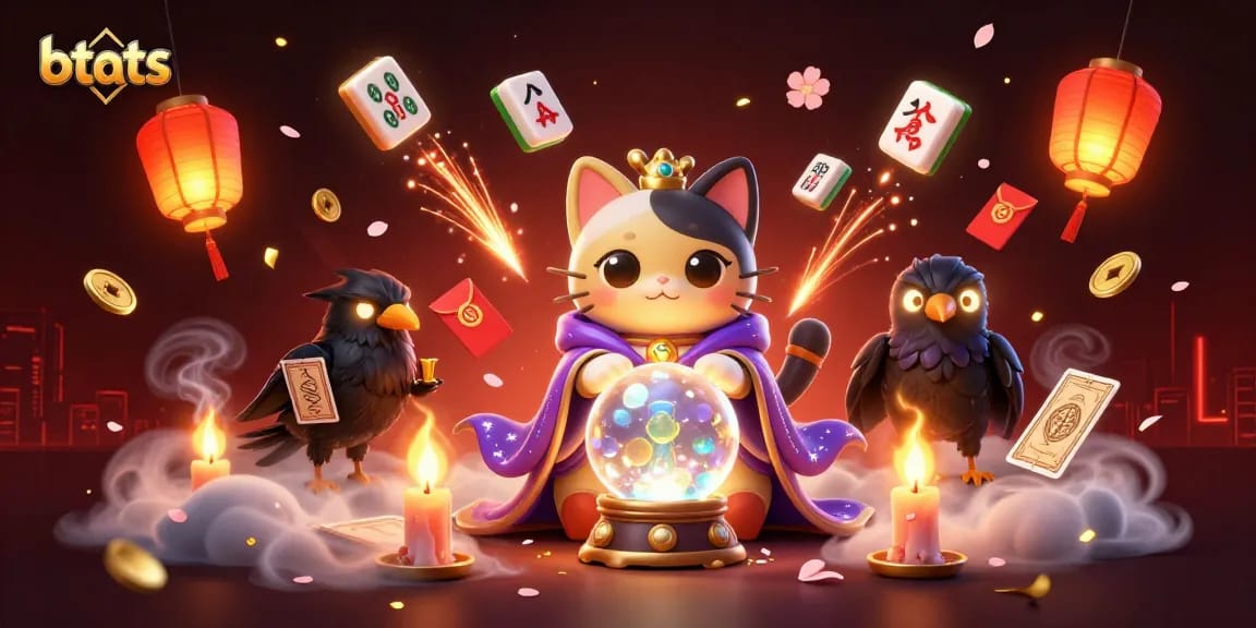 Engage in thrilling action at btats with a mystical cat and raven amidst rich casino elements.
