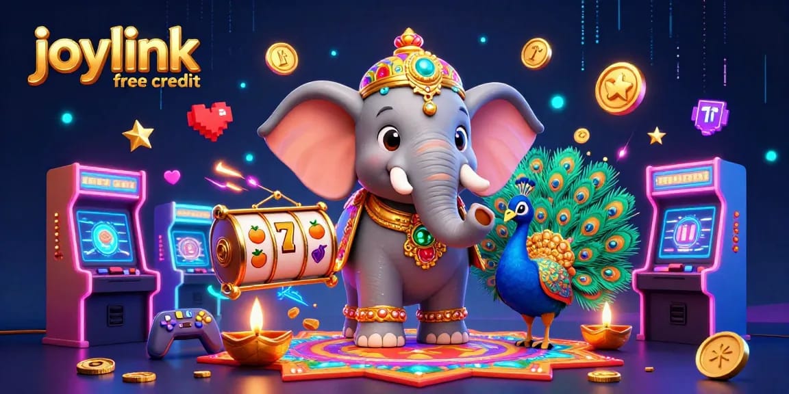 Spin the joylink free credit slots with vibrant casino elements featuring a Diwali elephant!