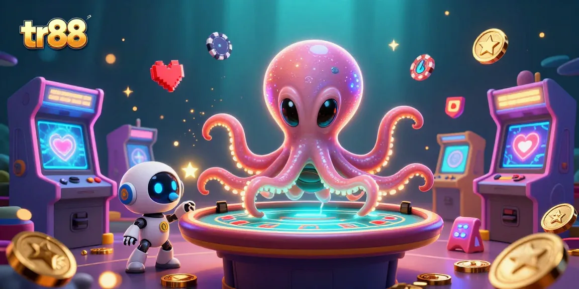 Engage in thrilling games at TR88, featuring a vibrant and dynamic 3D casino scene.