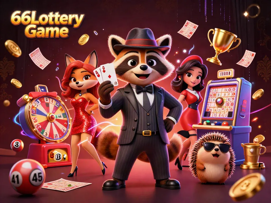 Experience the excitement of the 66Lottery Game with vibrant characters and dynamic lottery elements.