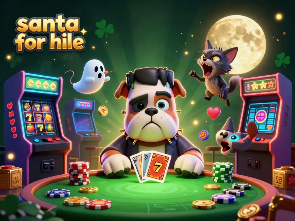 Engage with Santa for hire at a vibrant casino scene featuring lively characters and dynamic game elements.