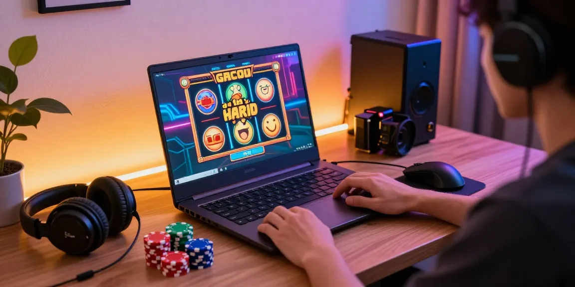 Exciting online gaming setup showcasing slot gacor hari ini with vibrant graphics and gaming gear.