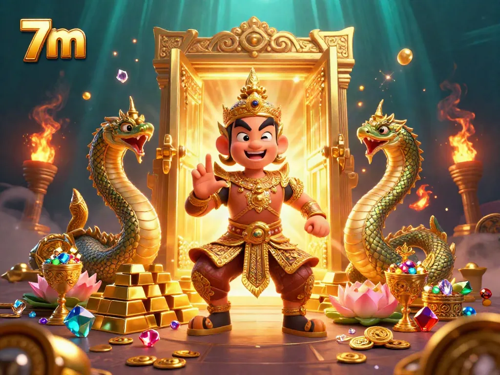 Engage with thrilling 7m gameplay as the Thai guardian watches over treasures in a vibrant casino world.