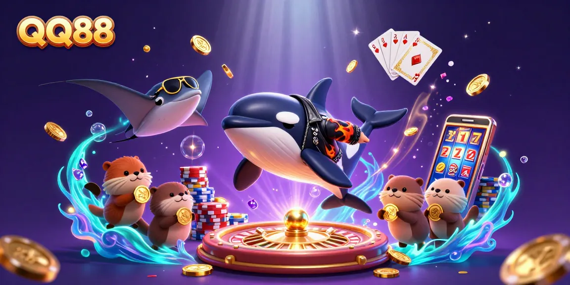 Experience thrilling wins at QQ88 with 3D characters enjoying casino fun and lucky moments.