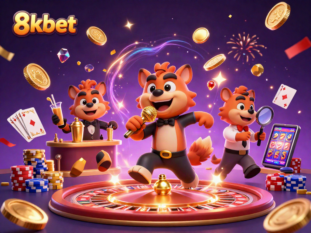 Experience the lively comedy casino atmosphere at 8kbet with creative hyena characters.
