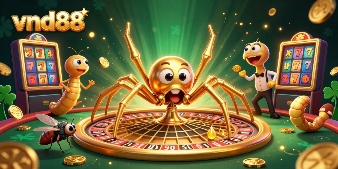 Engage in thrilling gameplay with vnd88, where a golden spider spins a roulette web while bets fly around.