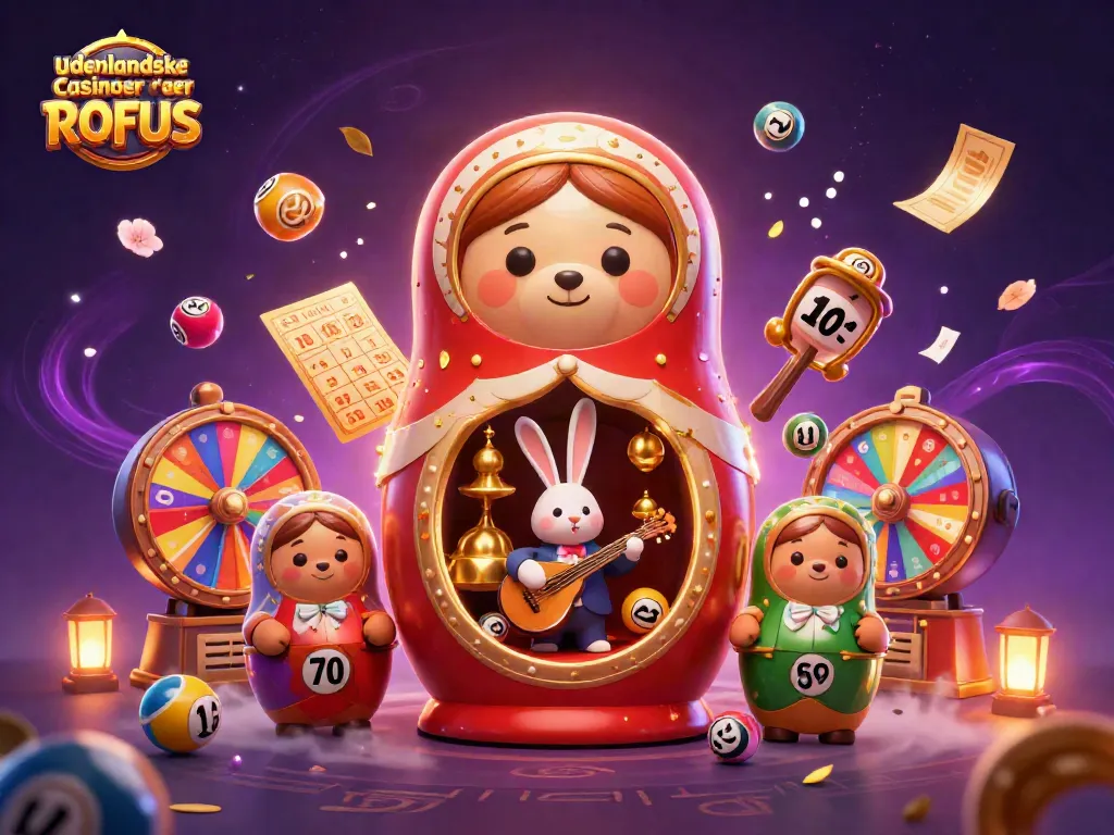 Engage with udenlandske casinoer uden ROFUS through vibrant 3D illustration showcasing a whimsical casino scene.