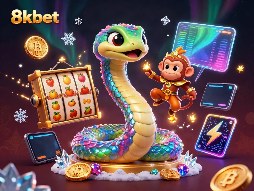 Experience thrilling gaming with 8xbet's vibrant 3D casino scene featuring a rainbow serpent and monkey king.