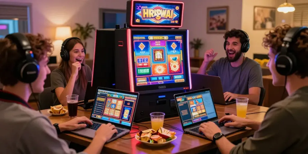 Pengalaman judi slot online yang menyenangkan dengan pemain menikmati permainan di perangkat mobile.