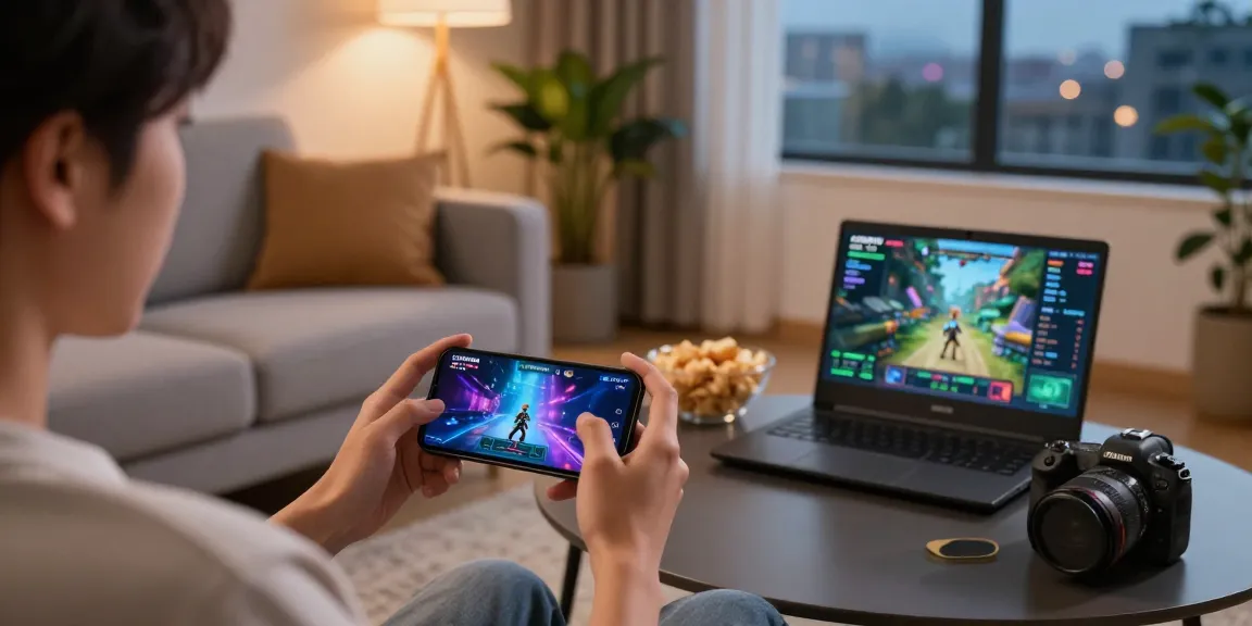 Engaging with lavowin login on a smartphone in a cozy living room setting, showcasing vibrant game graphics.