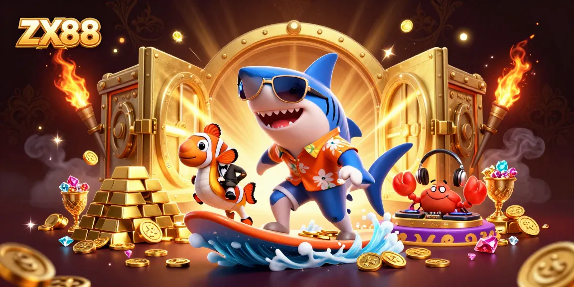 Experience the excitement at ZX88 with winning jackpots and vibrant gaming elements in this colorful illustration.