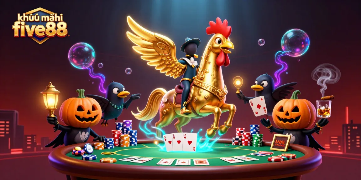 Experience khuyến mãi five88 with a vibrant 3D casino scene featuring unique characters and rich gaming elements.