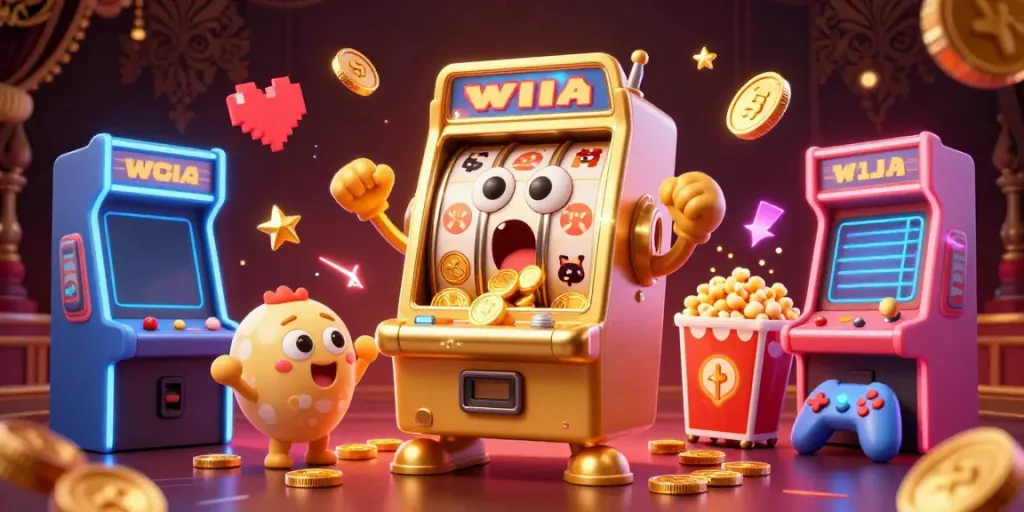 Experience thrilling wins with the r666 golden slot machine erupting coins, immersing players in dynamic gaming.