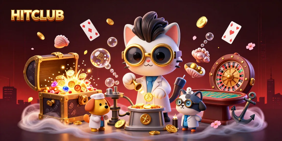 HITCLUB showcases a lively 3D scene blending casino games and entertainment elements for players.