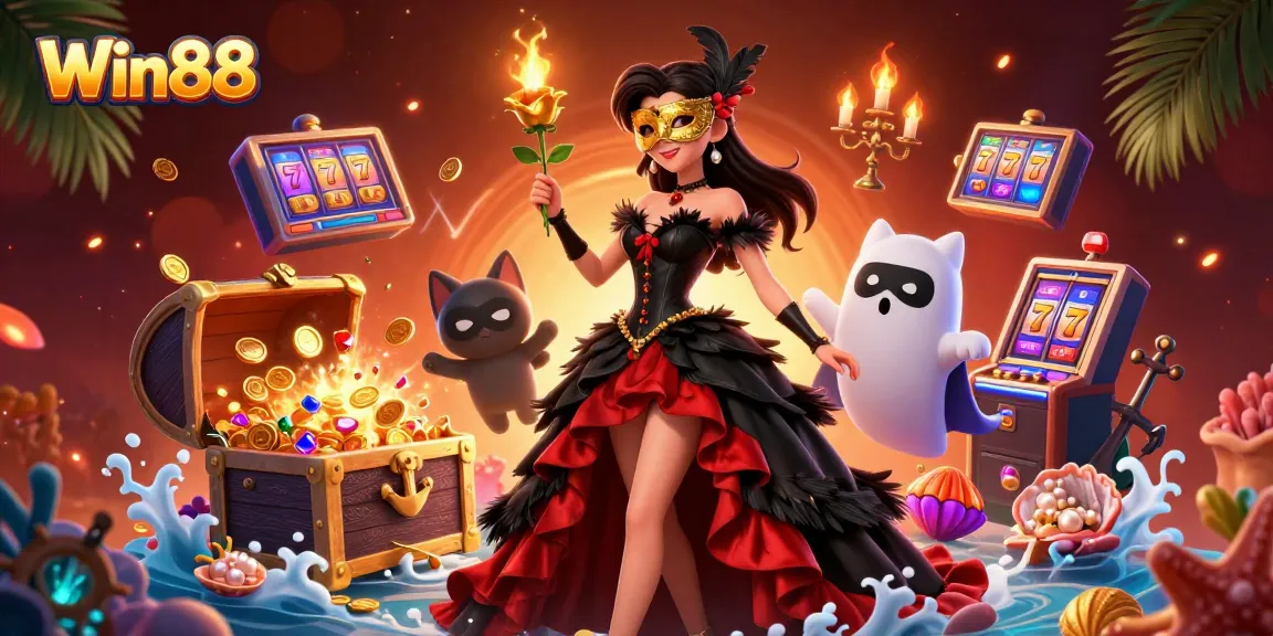 Experience the excitement of Win88 with thrilling slot games and stunning casino visuals in a vibrant scene.