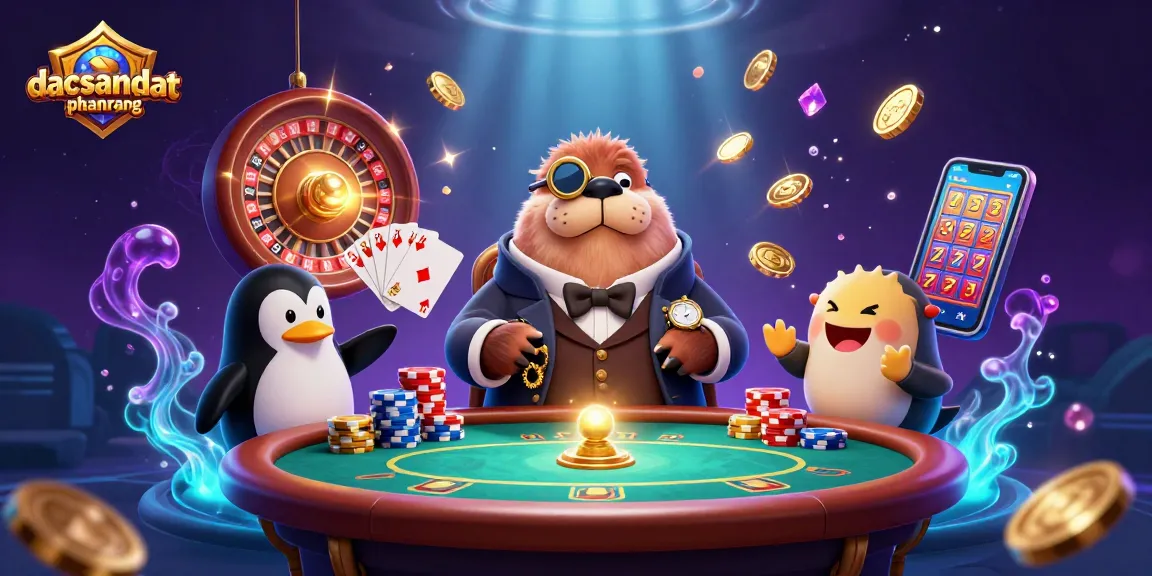 Play exciting games at dacsandatphanrang with a vibrant underwater casino scene featuring a walrus, penguin dealer, and a pufferfish.