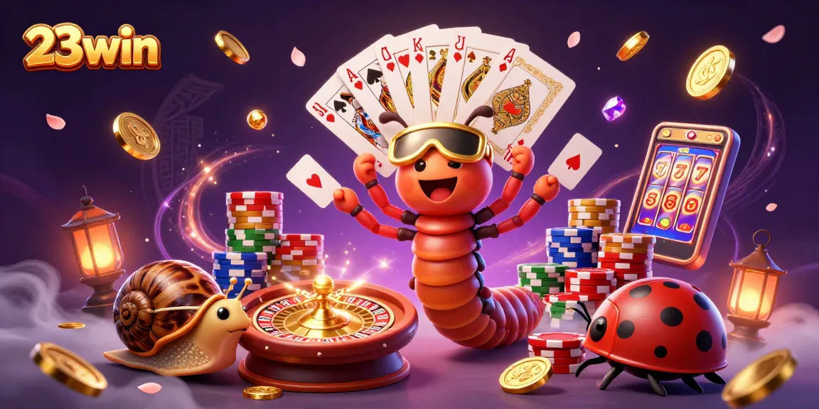 Watch the exciting action at 23win with a colorful dealer and playful characters in a vibrant casino setting.
