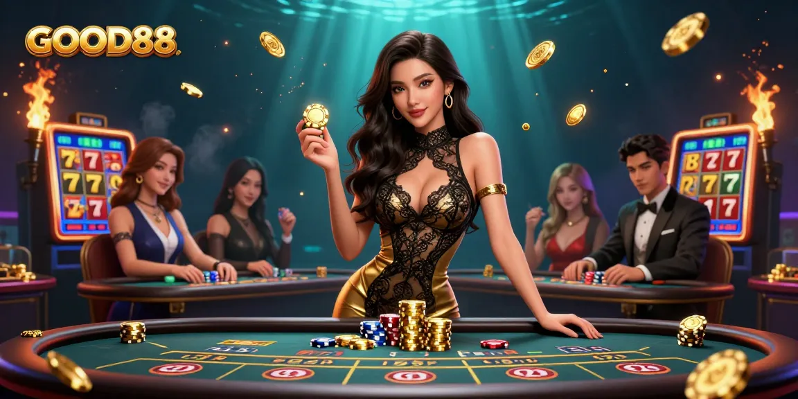 Experience the thrill of winning at GOOD88's VIP baccarat table surrounded by excitement and luxury.