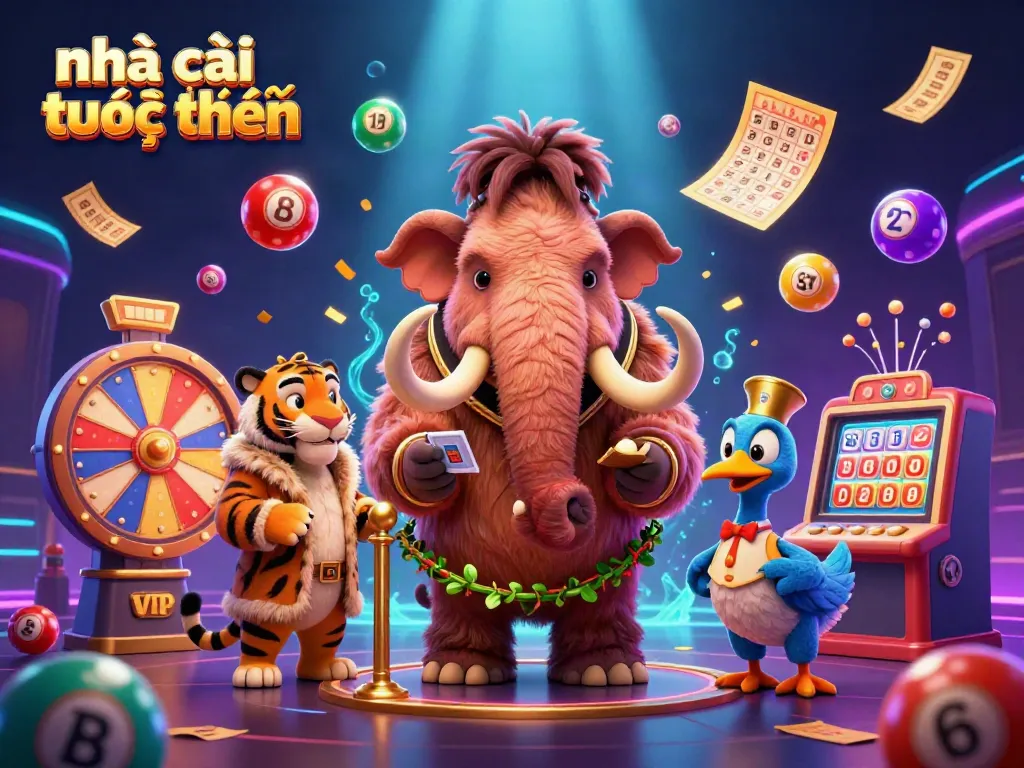 Engage in thrilling actions at nhà cái trực tuyến with vibrant lottery elements, animated characters, and casino energy.
