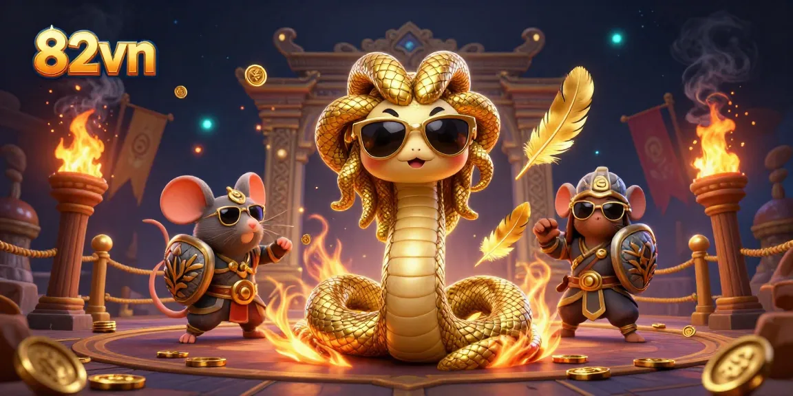Experience thrilling entertainment with 82vn's vibrant casino illustrations featuring unique characters amidst dynamic gaming elements.
