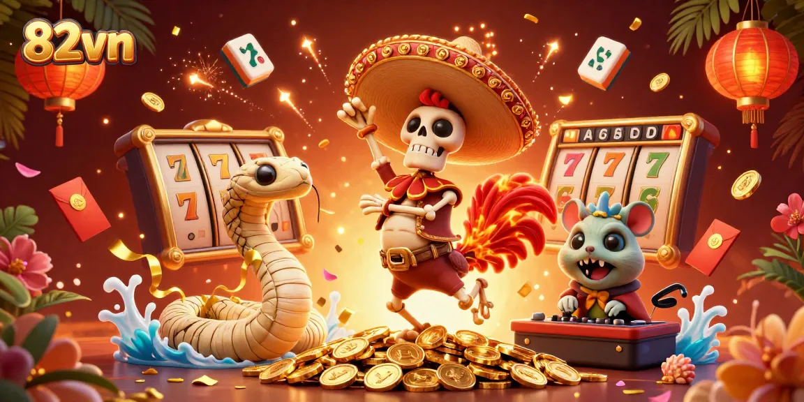Celebrate your wins with 82vn's vibrant online casino experience featuring golden coins and dynamic characters.