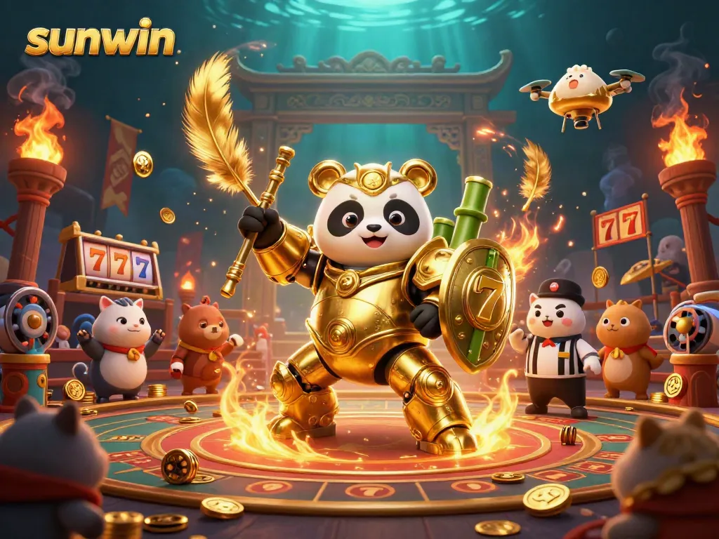 Experience thrilling gameplay with Sunwin featuring a mech-suit panda and dynamic casino elements.