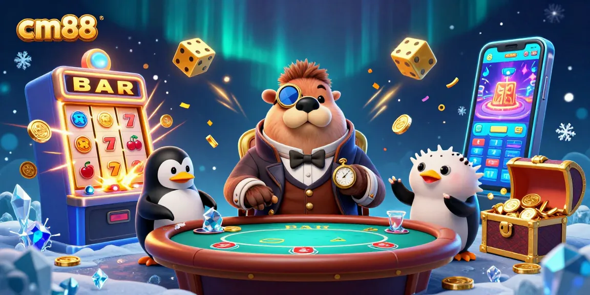 Experience the excitement at cm88 with vibrant slot machines and animated casino characters.