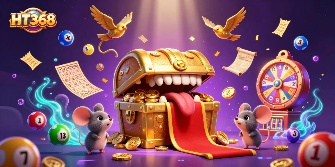 Experience the thrill of HT368 with vibrant lottery balls and enticing casino elements.